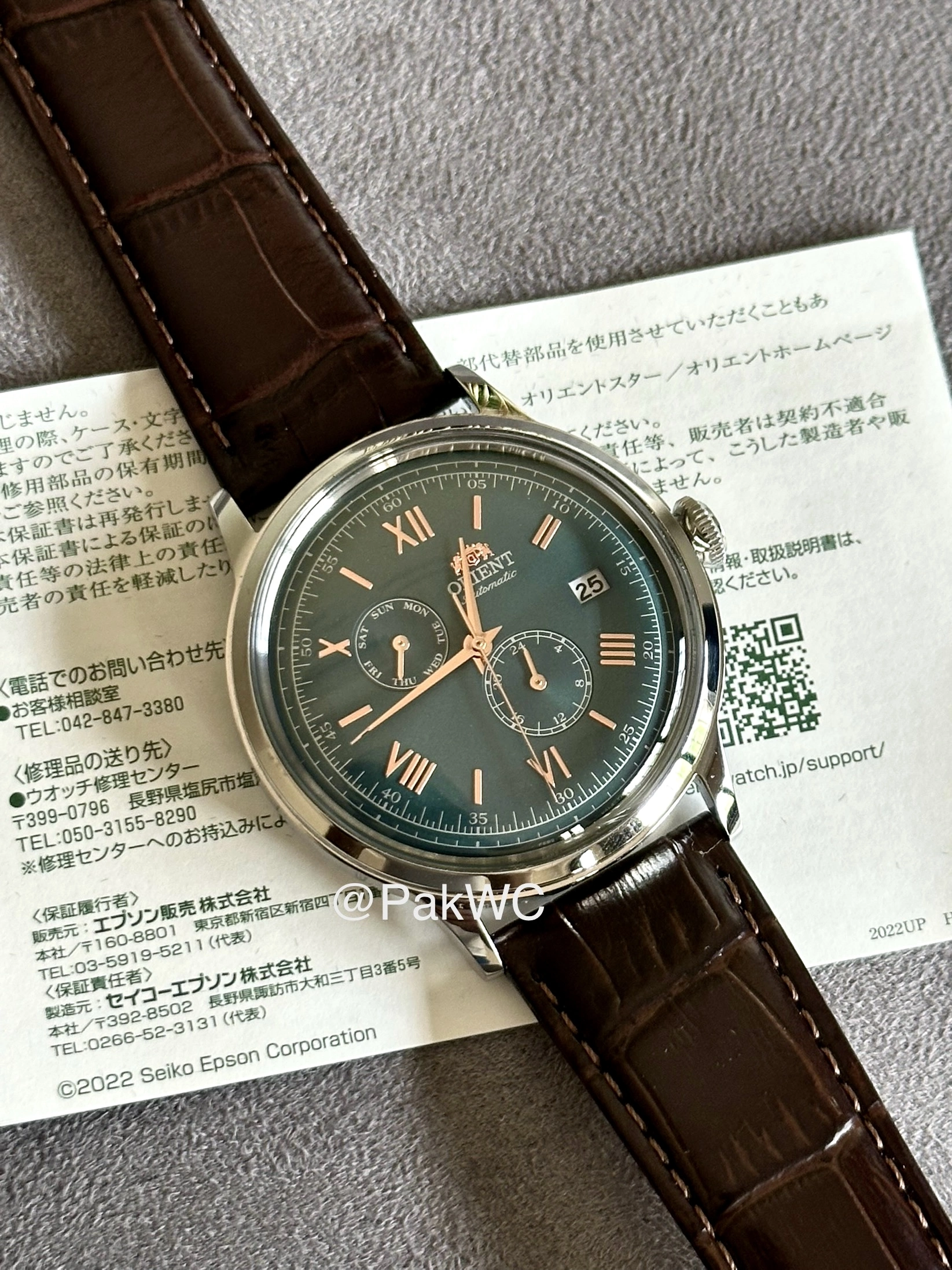 Orient Bambino Day Date Green RN-AK0703E 40.5mm