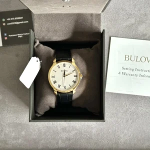 Bulova Gold Case Leather Quartz Men 97A123 41mm - Image 4
