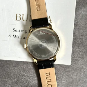 Bulova Gold Case Leather Quartz Men 97A123 41mm - Image 3